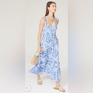 Marine Layer Selene summer maxi dress in Oaxacan blue tile print